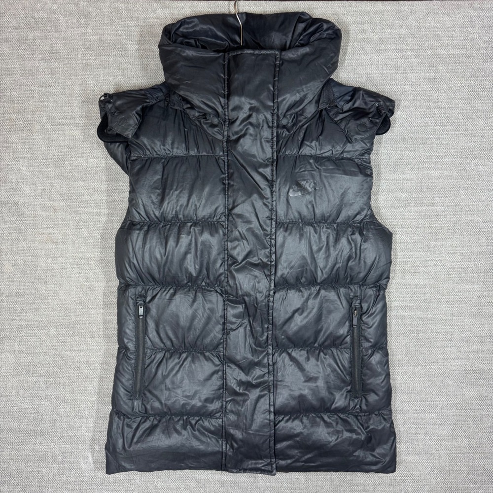 Nike Down Puffer Vest Womens XS Black Removable Hood Full Zip Warm Outdoor